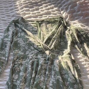 Floral Wrap Dress in Green and White